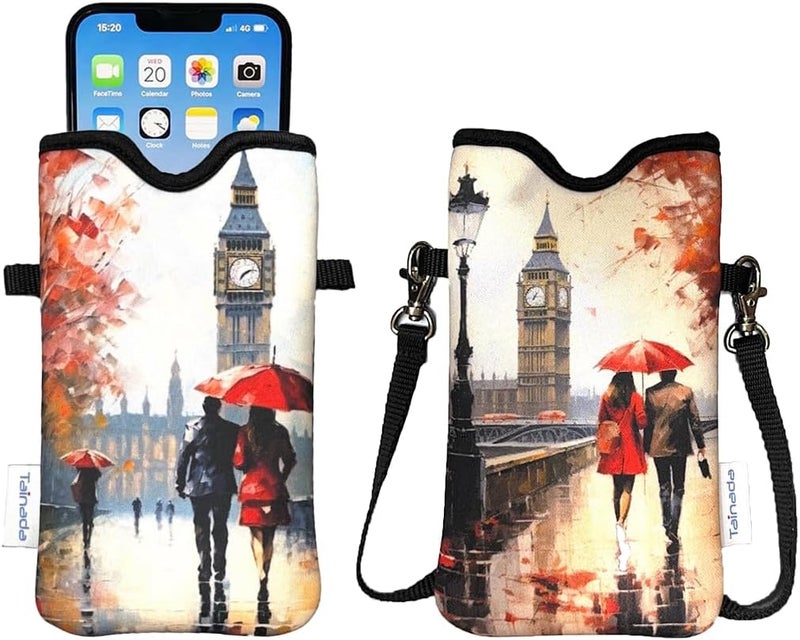 Tainada Men Women Neoprene Phone Sleeve Pouch Case Bag w/Crossbody Strap/Neck Lanyard for iPhone 17/16/15 Pro Max, Air, 16/15 Plus, 16e; Samsung S25, A24, A56, A55, Z Fold7 (Autumn in London) - Image 1